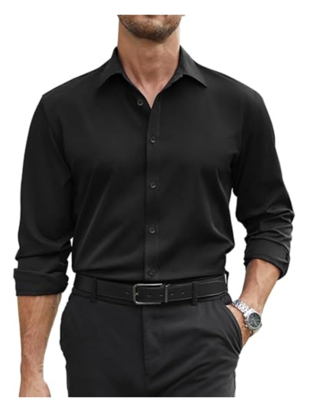 Stretch Dress Shirt Long Sleeve Button Down Regular Fit Formal Business Shirt
